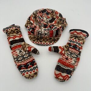 LOEVENICH Germany Brim Hat and Mittens Set Fleece Lined Very Nice